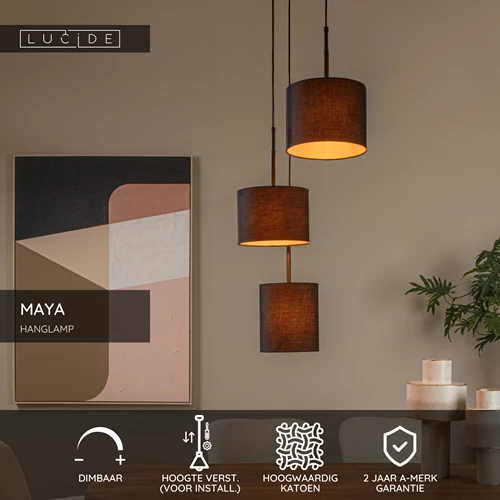 Lucide MAYA - Hanglamp - Ø 46 cm - 3xE27 - Zwart - USP